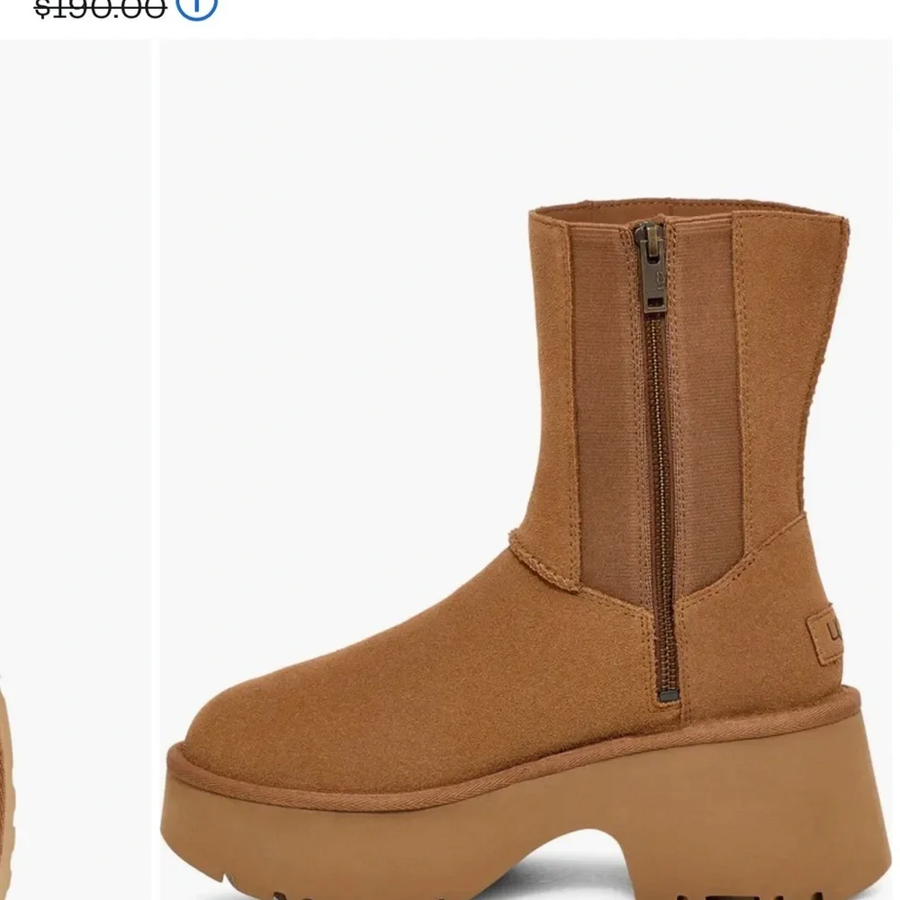 UGG , chestnut suede Heeled Boots, BRAND NEW !! no box, size 8. (8.5 runs big )